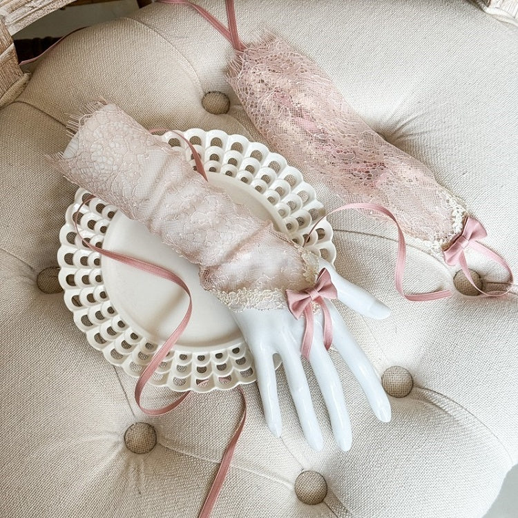 Wrist Bow Accents with Cuffs Lace Gothic Red/Pink