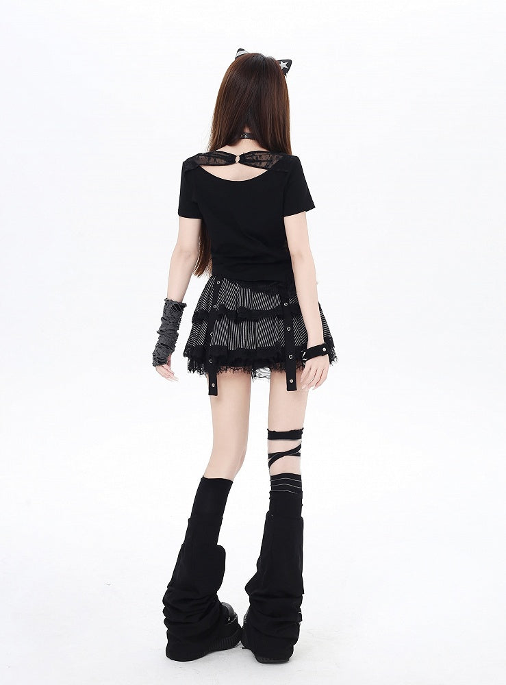 Cross Chain Print Glamorous Black Backless T-Shirt