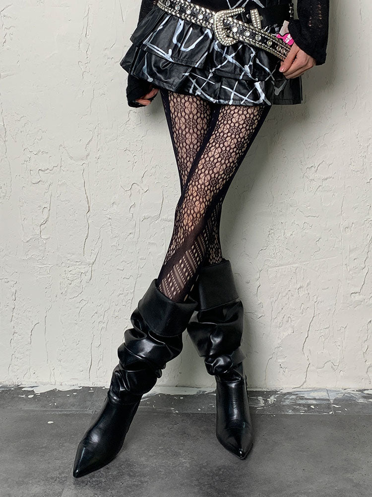 Black Y2K Asymmetrical Hollow-out Tights