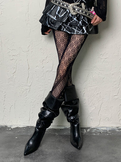 Black Y2K Asymmetrical Hollow-out Tights