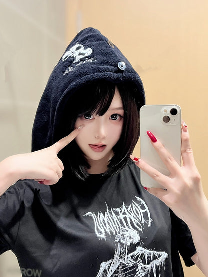 Black Drying Wrap Hair White Grim and Gothic Towel Reaper