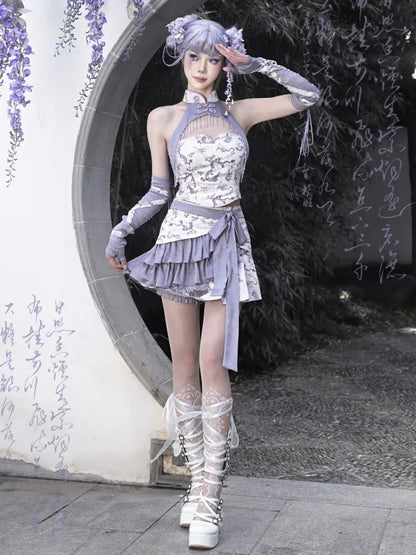 Purple Fabric Shorts Print Skirt Lining S Chinoiserie Dragon Clearance-Size 65-69CM Waist for with