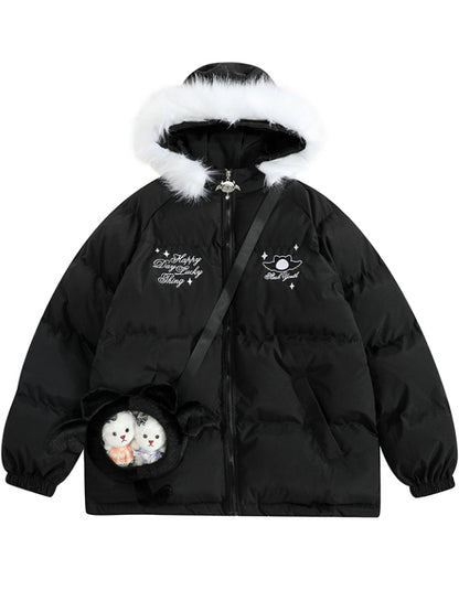 Black/Red Little Devil Hooded Puffer Jacket with Free Ita Bag
