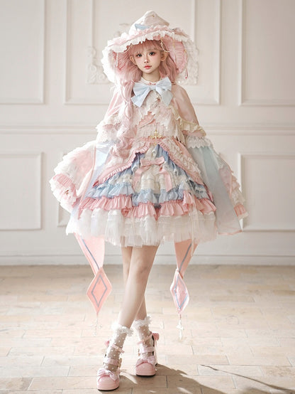 Robe Lolita taille haute rose et bleue, ensemble complet avec jupe et pull