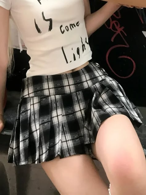 Black  White Plaid JK Uniform Pleated Skirt