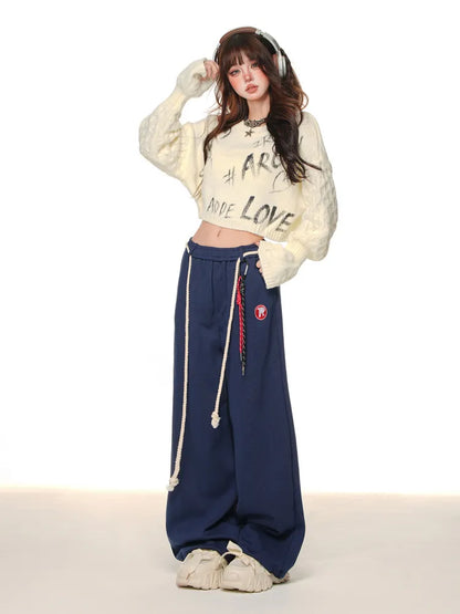 Cut Blue/Gray/Red Wide-leg Pants Dark