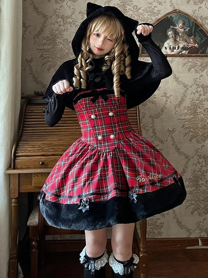 Black Cat Ears Hooded Plush Cape