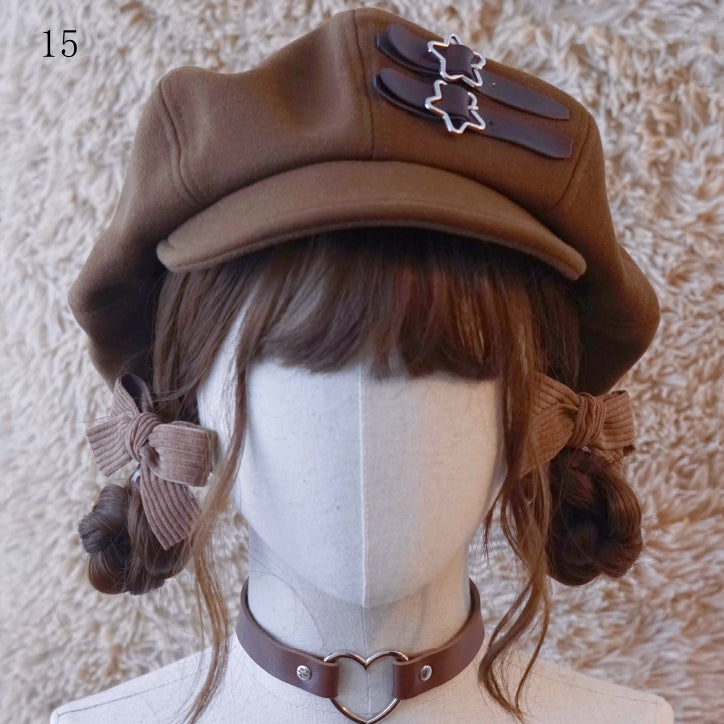 Brown Beret Decorated Button Hat