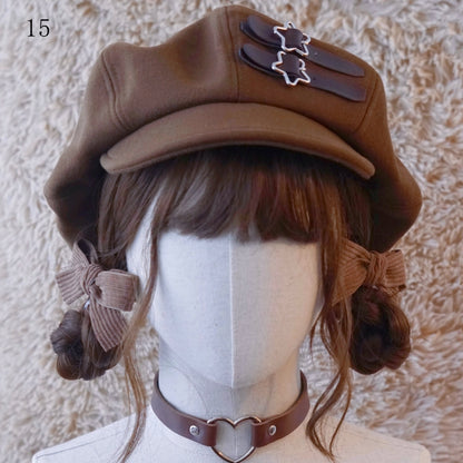 Brown Beret Decorated Button Hat