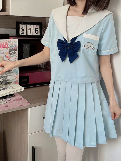 Haut d'uniforme JK bleu clair Little Seal à col marin avec nœud papillon gratuit