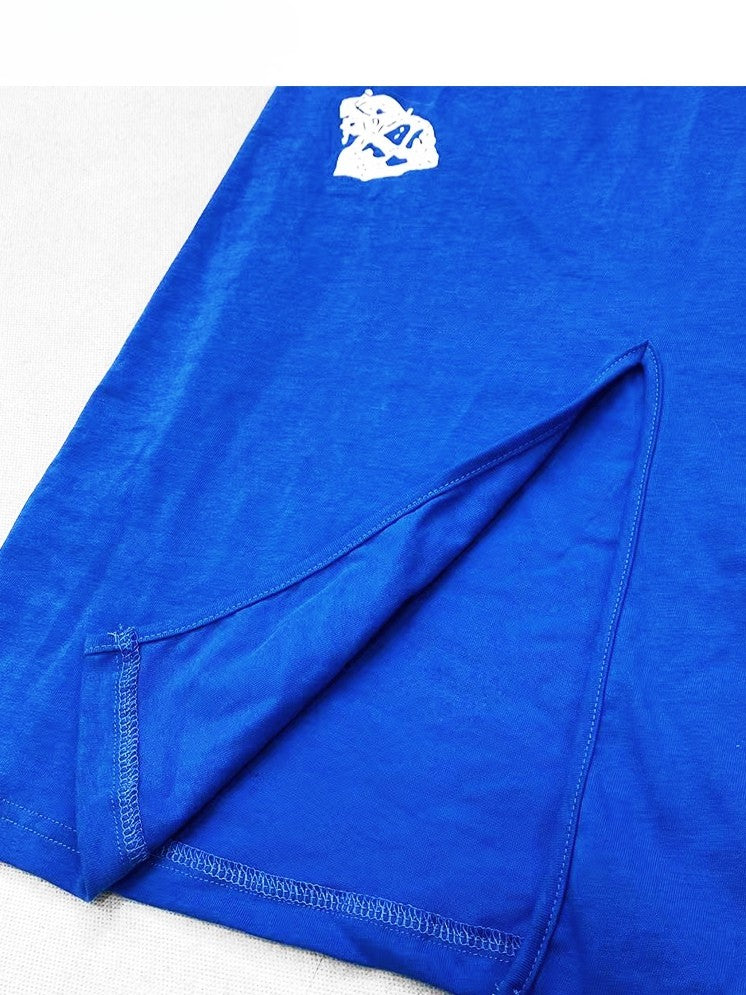 Blue Y2K A-Line Skirt With Letter Sailboat And Cross Prints