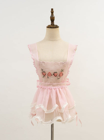 Pink Strawberry Organza Apron