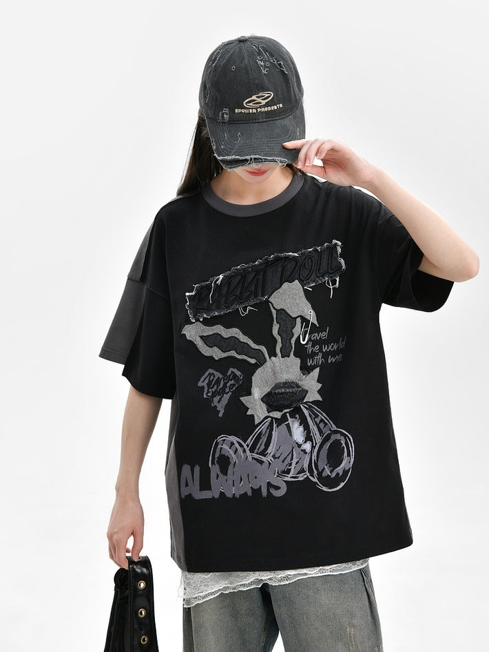 Bittersweet and T-Shirt Two-pieces Faux Black Applique Gray Bunny Pattern Letter