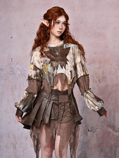 Light Punk Butterfly Brown Tie-dyed Chains with Wasteland Hoodie