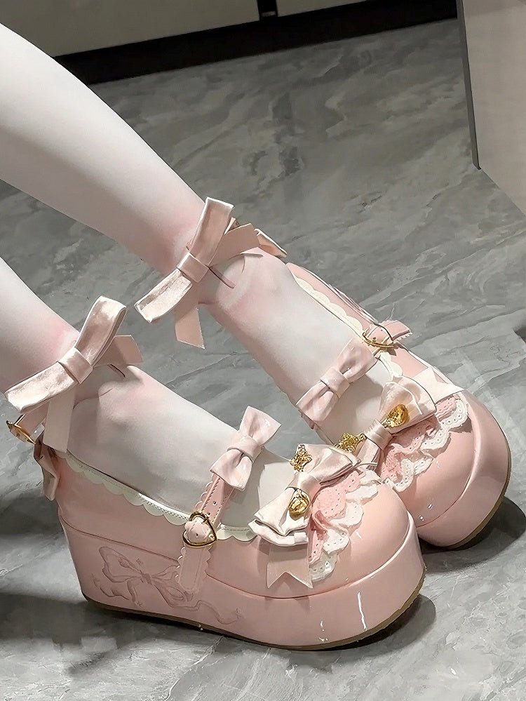 Lolita Sweet Pink Platforms Bowknot Decorated Details Spoon