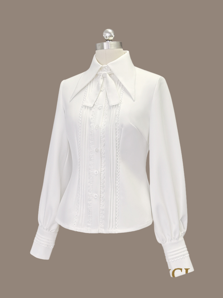 Prince Lace Sleeves 4 and Long Detailing Foldover Pleating Options Color Shirt Collar Point