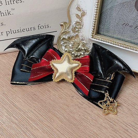 Decorated Halloween Bowknot Bat BlackRed/Green Wings Hairclip