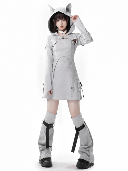 Gray Futuristic Techwear Slip Dress