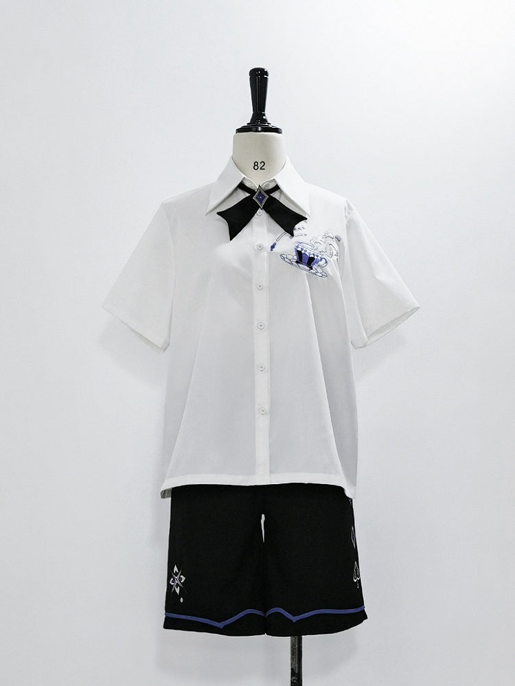 White Fashion Tea Cup Ouji Summer Embroidery Shirt Pocket