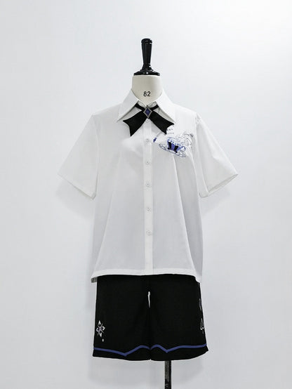 White Fashion Tea Cup Ouji Summer Embroidery Shirt Pocket