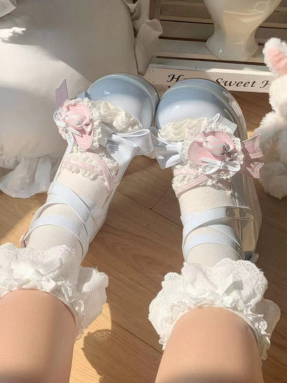 - Platforms Bow Candy-Decorated Sweet Lolita Blue A Shoe Style Heart Clip Pink with
