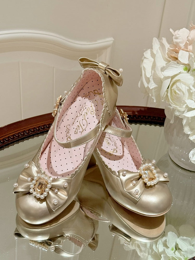 Und Details Perlen Runde Bowknot Mary Verzierte Zehe Strass Janes Gold