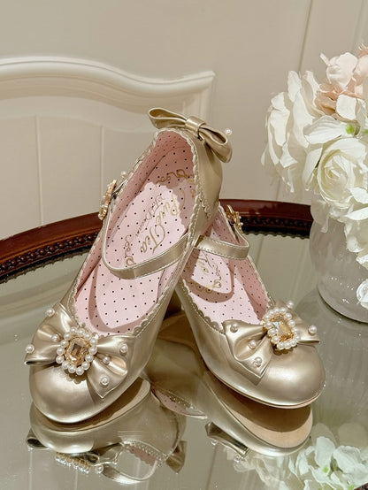 Und Details Perlen Runde Bowknot Mary Verzierte Zehe Strass Janes Gold
