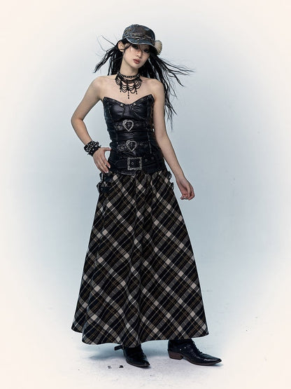 Black&Brown Plaid Ankle Length Skirt