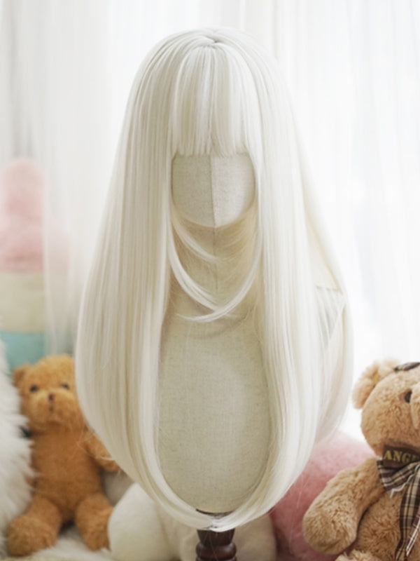 Black/White/Light Blonde/Blonde/Caramel/Grey Long Straight Wig With Full Bangs