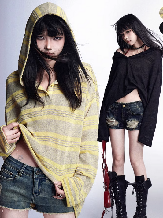 Loose Protection Yellow/Black Sun Top Knitted Hooded