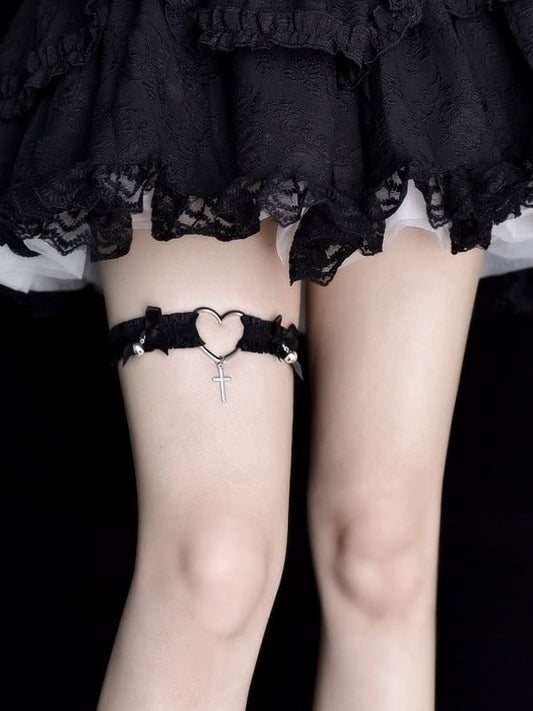 Cross Black/White Garter Bowknot Punk Charm Details