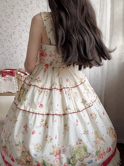 Bunny Pink House Dress Hemline Print Lolita Red Fashion and Strawberry