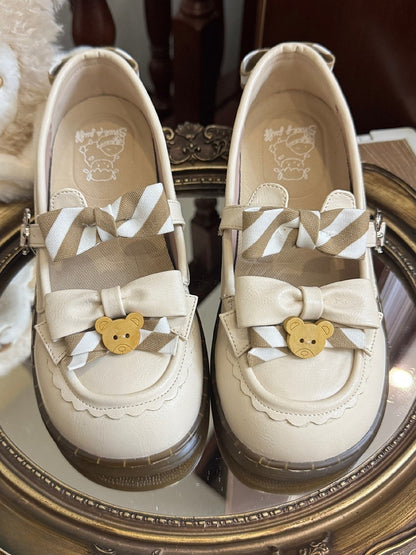 Muster PU Details Off-White 2cm - Gestreifte Schuhe Schleife Lolita Bär