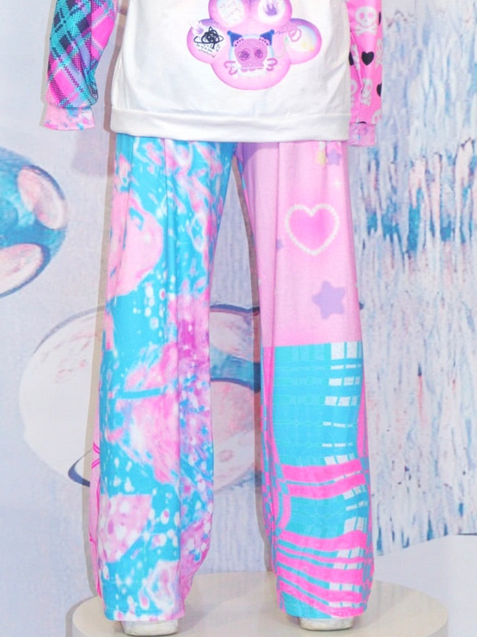 Und Y2K Flare BluePink Plaid Muster Web Silhouette Hose Spinne