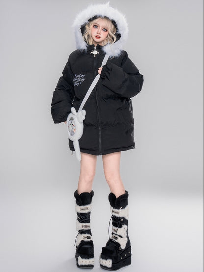 Black/Red Little Devil Hooded Puffer Jacket with Free Ita Bag