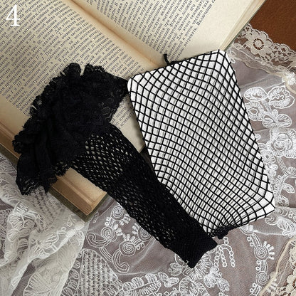 Loop Trims Khaki Studded Fishnet Leg Stockings/Black Socks/Heart-shaped Stockings/Lace Underknee