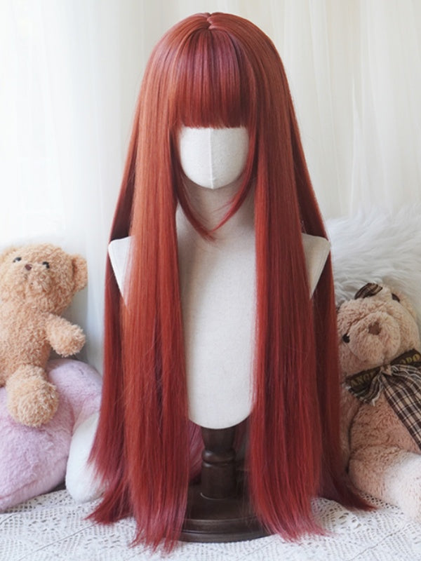 Perruque droite longueur taille caramel/blonde/orange/noire avec frange complète