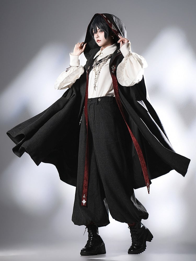 Ouji Lolita Red Strappy Black Buckle Strap Closure Cloak