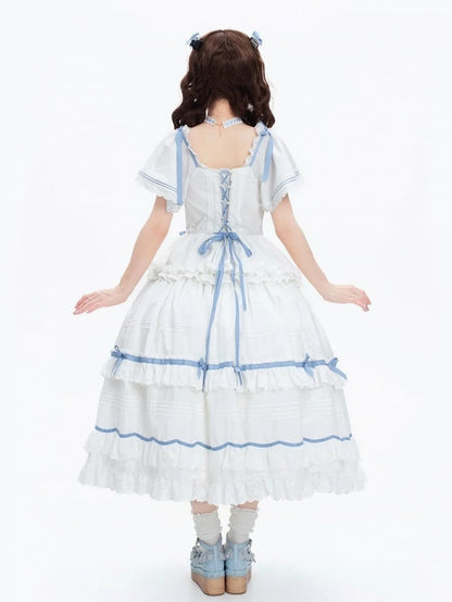Detachable with Lolita Plus Cotton Classic Available Blue Sizes Butterfly White Dress Sleeves and