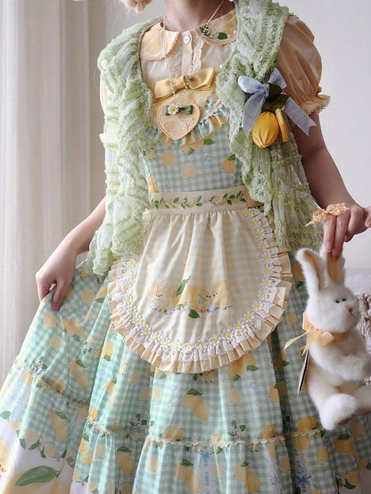 Muster Zitronengelb und Küken Gingham Print Schürze