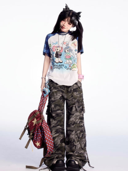 Wide-leg Cargo Pants Low Camouflage Waist Vintage