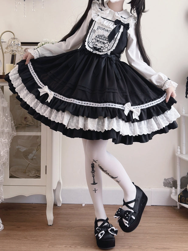 Cake Teddy Embroidery Bodice Sweet and Black Lolita Dress