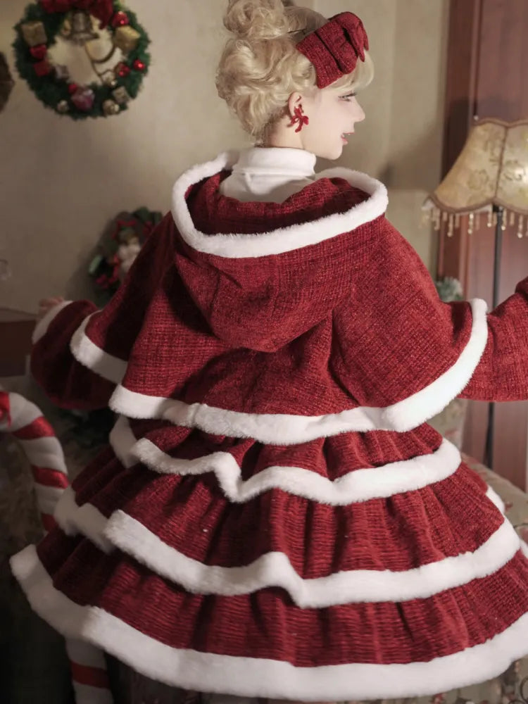 Tweed + Bust XL Waist Lolita Cape Skirt for Jumper 98CM Clearance-Size Christmas Red High