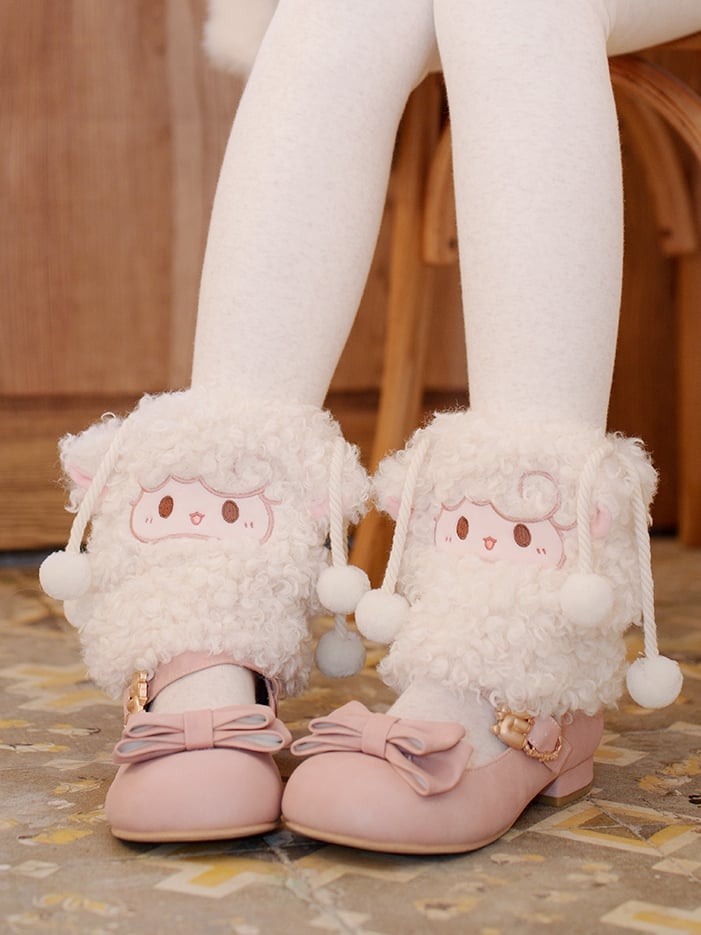 With White Plush Leg Warmers Lamb Pompon