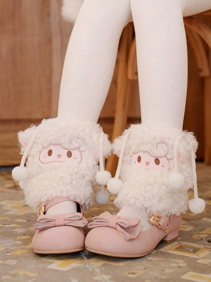 With White Plush Leg Warmers Lamb Pompon