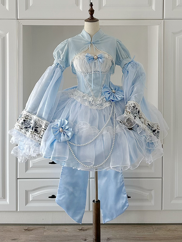Boned Sizes Plus Lolita Dress Basque Waist Set Available Full Princess Blue JSK