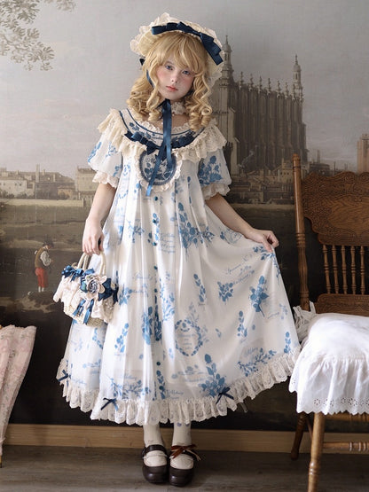 Design Straw Tote Blue Bead Floral Bag and Chain Decoration