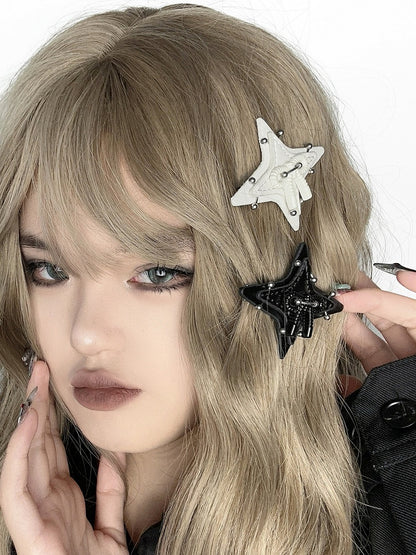 Barrette à cheveux punk en forme d'étoile noire et blanche