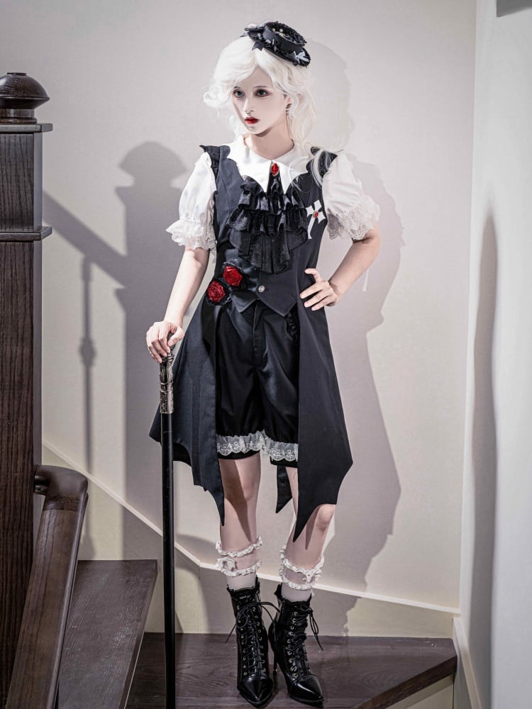 Gilet long en forme d'ailes de chauve-souris gothiques Lolita Ouji noir