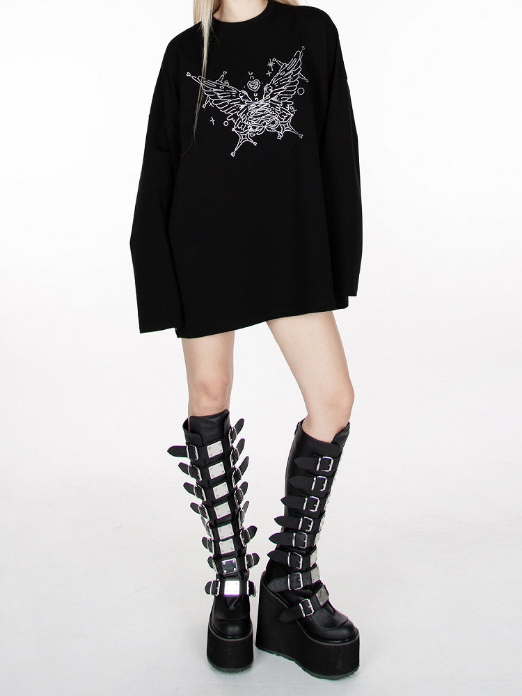 Black Rhinestone Butterfly Loose Sweatshirt